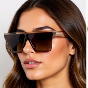NWT Kurt Geiger 99mm Brown Gradient Flat Top Sunglasses